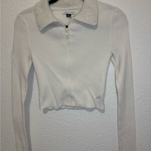 American Eagle Cream Zip-Up Sweater